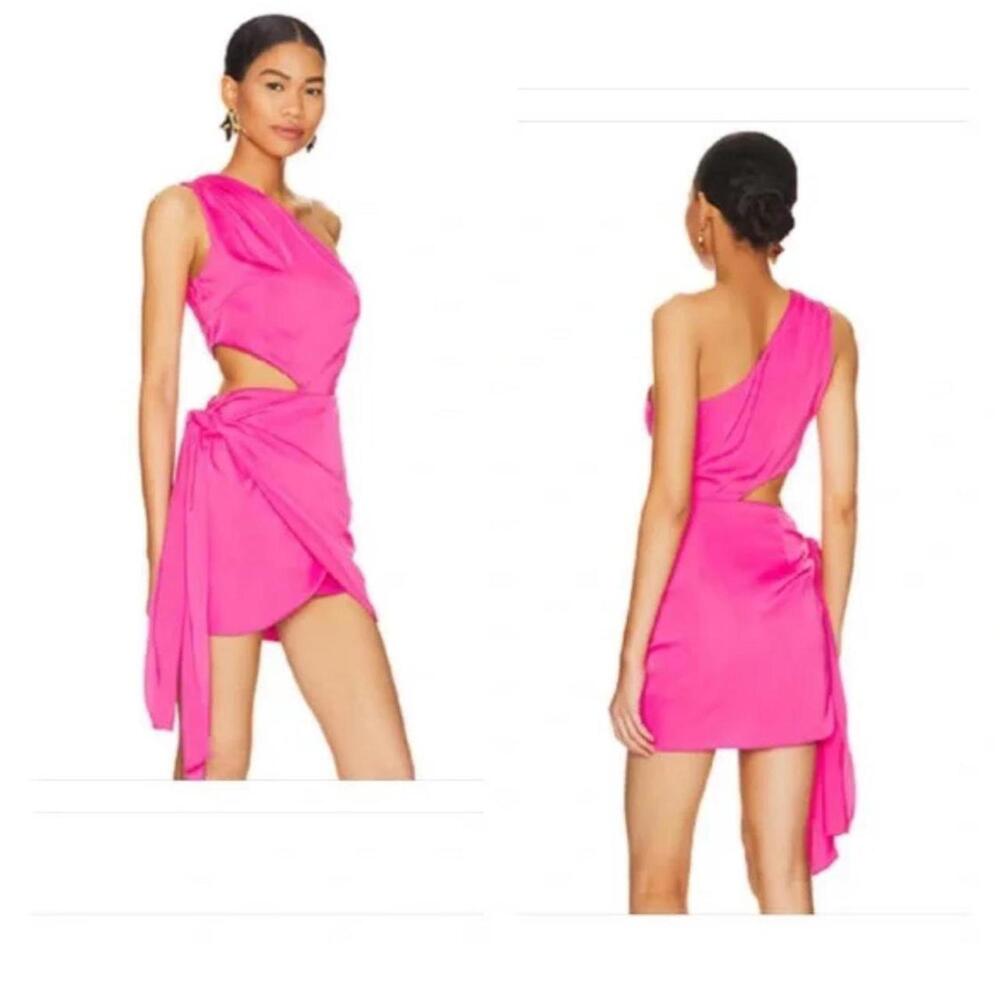 RNWY / RUNWAY Estella Asymmetrical With Drapery Mini Dress Hot Pink size Medium